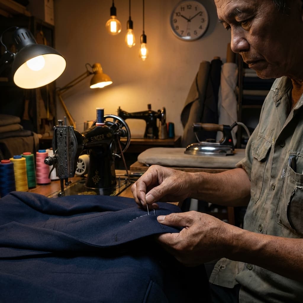 Master tailor hand-stitching in Bangkok